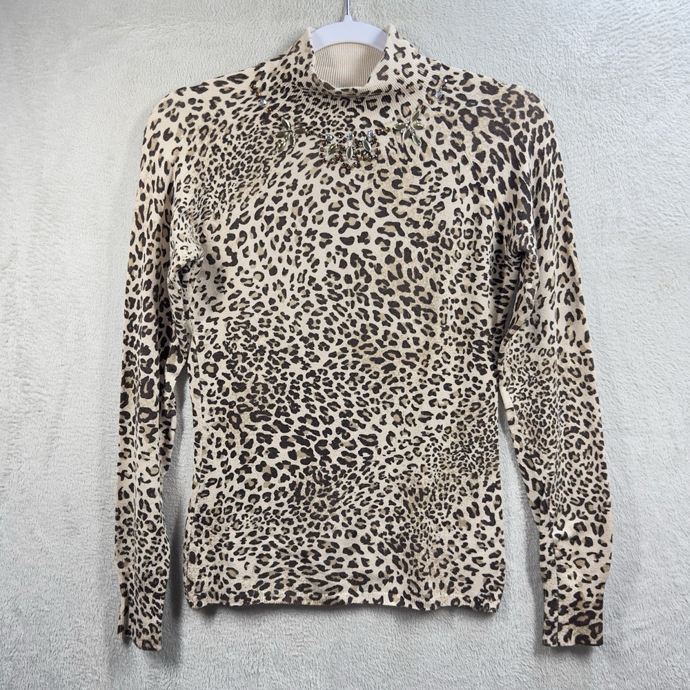 Vertigo Paris Leopard Jewel Neckline Mock Neck Sweater Women'sโ Size S